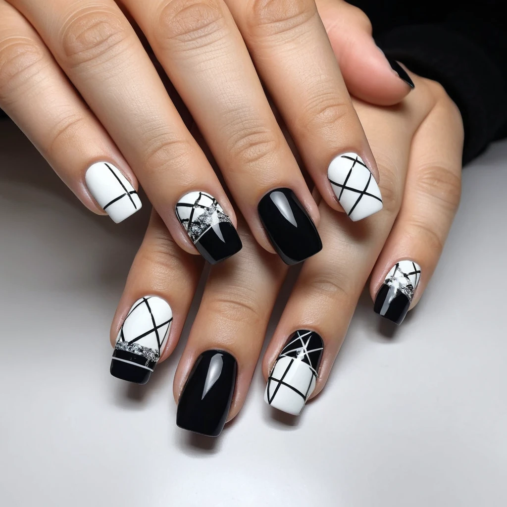 Monochrome nails  Glam Up Queen